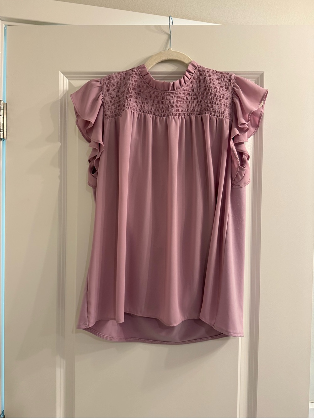 Ann Taylor Ruffle Sleeve Smocked Blouse in Light Purple / Size M